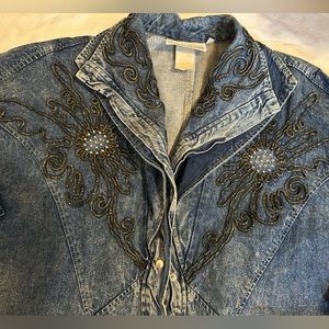 Pado Vintage Womens Acid Washed Denim Jacket with Decorations Jacket, L